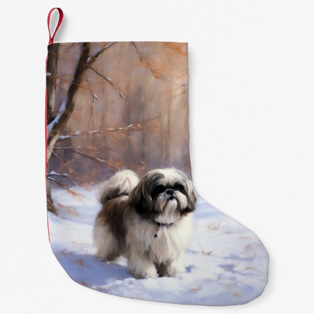 Shih Tzu Låt det snöa jul Liten Julstrumpa (Framsidan)