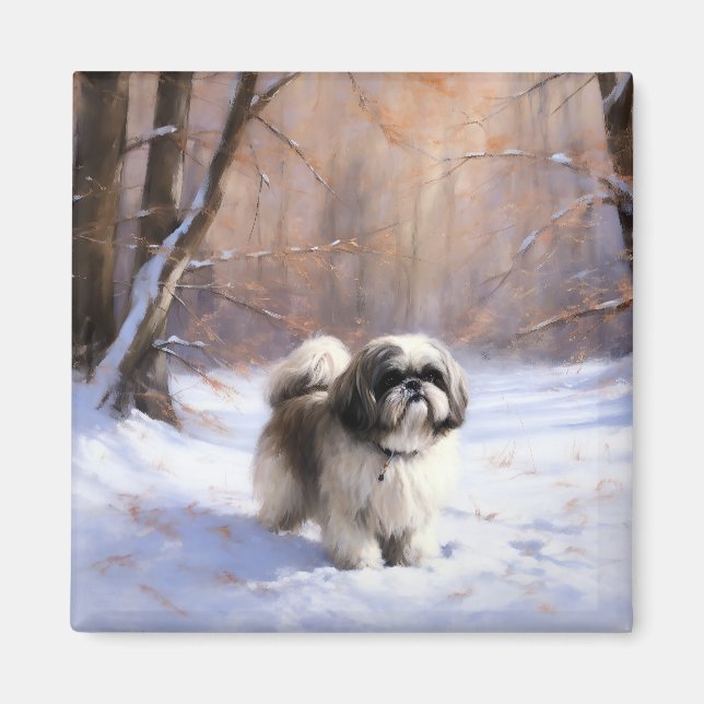 Shih Tzu Låt det snöa jul Magnet (Framsidan)