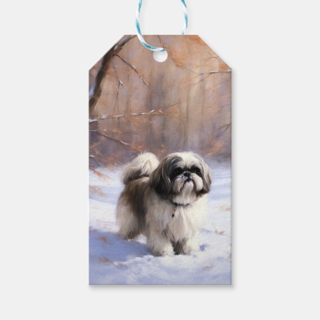 Shih Tzu Låt det snöa jul Presentetikett (Framsidan)