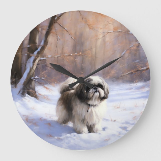 Shih Tzu Låt det snöa jul Stor Klocka (Framsida)