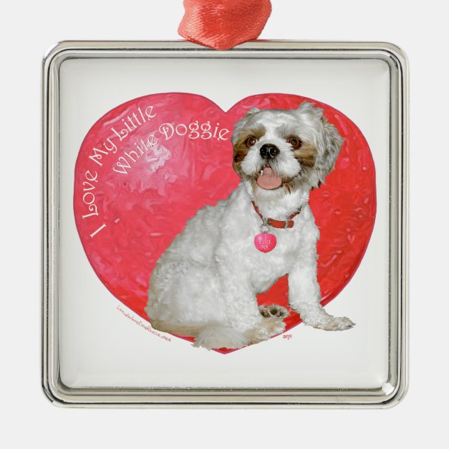 Shih Tzu / Lhasa Apso Alla hjärtans dag Julgransprydnad Metall (Framsidan)