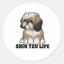 Shih Tzu Liv - Söt Hundillustration Runt Klistermärke