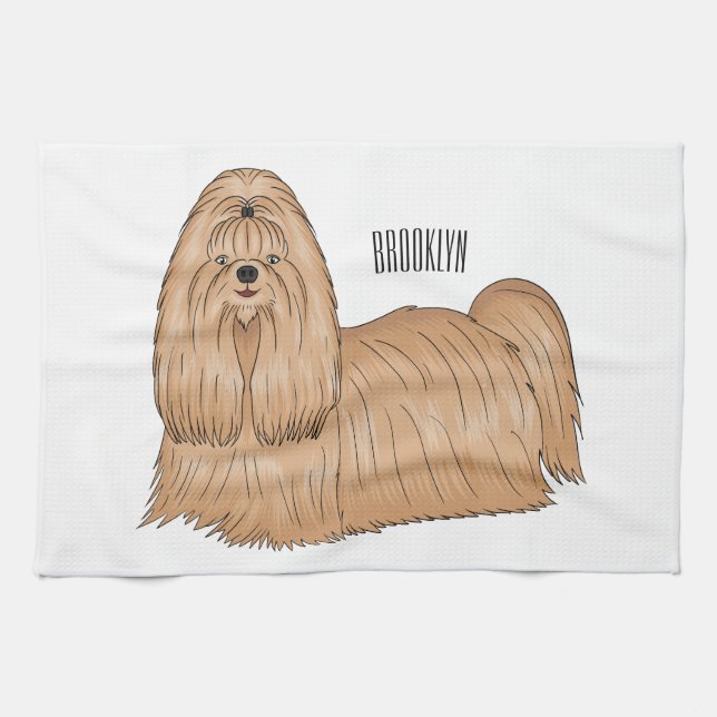 Shih tzu long hair dog cartoon illustration  kökshandduk (Horisontell)