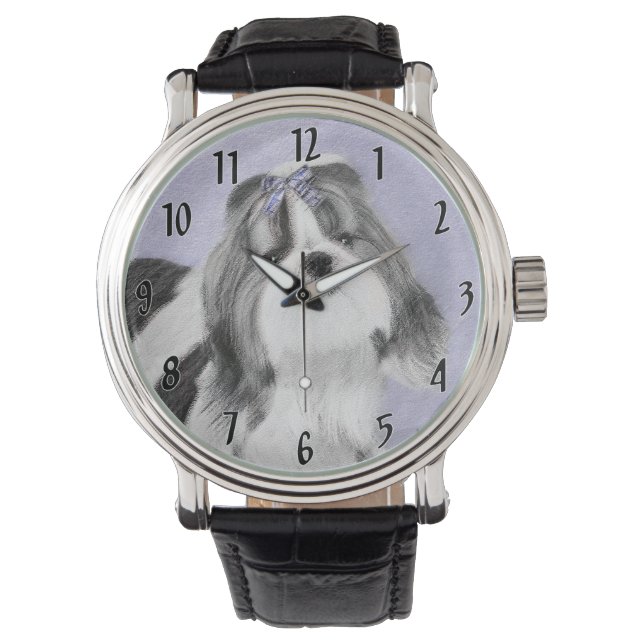 Shih Tzu-målning - Cute Original Hund Art Armbandsur (Framsida)