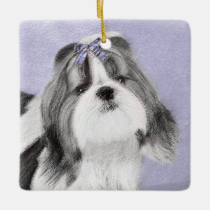 Shih Tzu-målning - Cute Original Hund Art Julgransprydnad Keramik