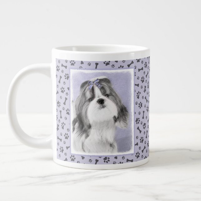 Shih Tzu-målning - Cute Original Hund Art Jumbo Mugg (Vänster)
