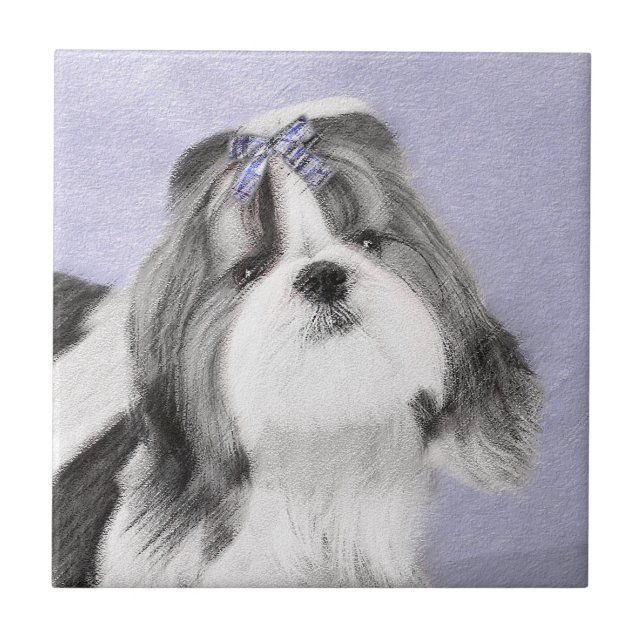 Shih Tzu-målning - Cute Original Hund Art Kakelplatta (Framsidan)
