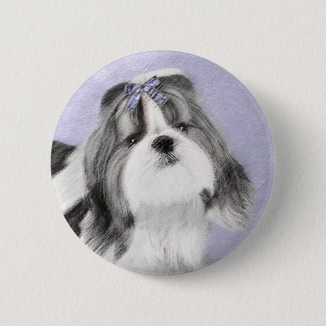 Shih Tzu-målning - Cute Original Hund Art Knapp (Framsida)