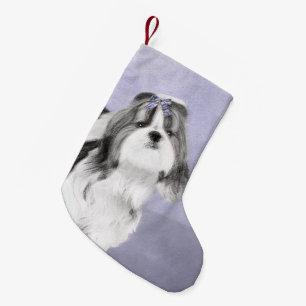 Shih Tzu-målning - Cute Original Hund Art Liten Julstrumpa
