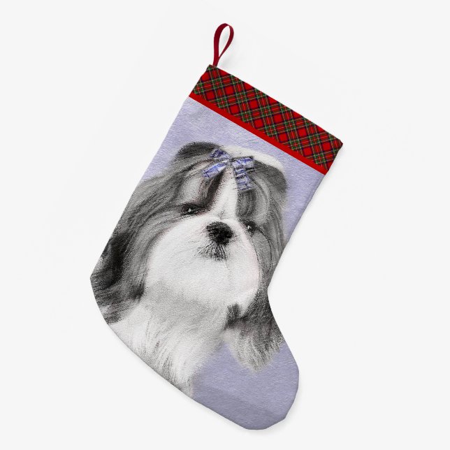 Shih Tzu-målning - Cute Original Hund Art Liten Julstrumpa (Framsidan (Hängande))