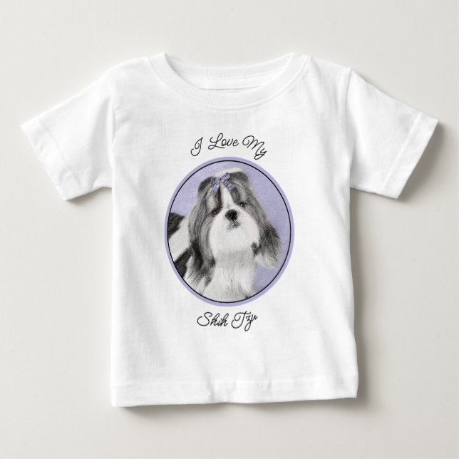 Shih Tzu-målning - Cute Original Hund Art T Shirt (Framsida)