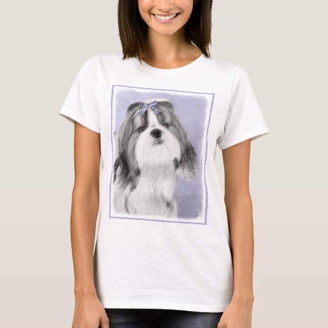 Shih Tzu-målning - Cute Original Hund Art T Shirt (Framsida)