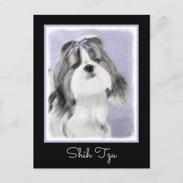 Shih Tzu-målning - Cute Original Hund Art Vykort (Framsida)