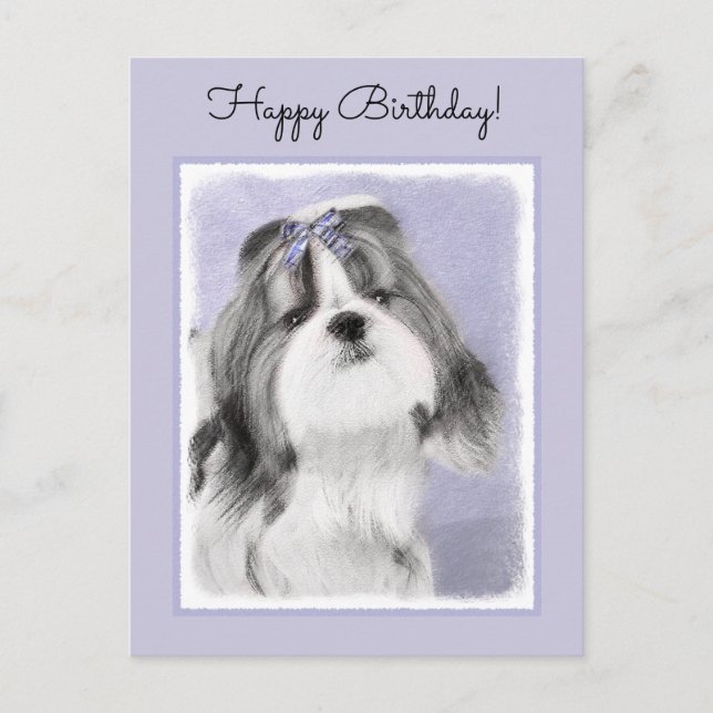 Shih Tzu-målning - Cute Original Hund Art Vykort (Framsida)