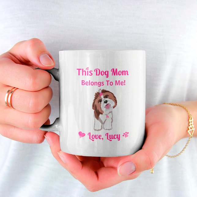 Shih Tzu Mamma Tillhör till mig Rosa Tass & Hjärte Kaffemugg (Skapare uppladdad)