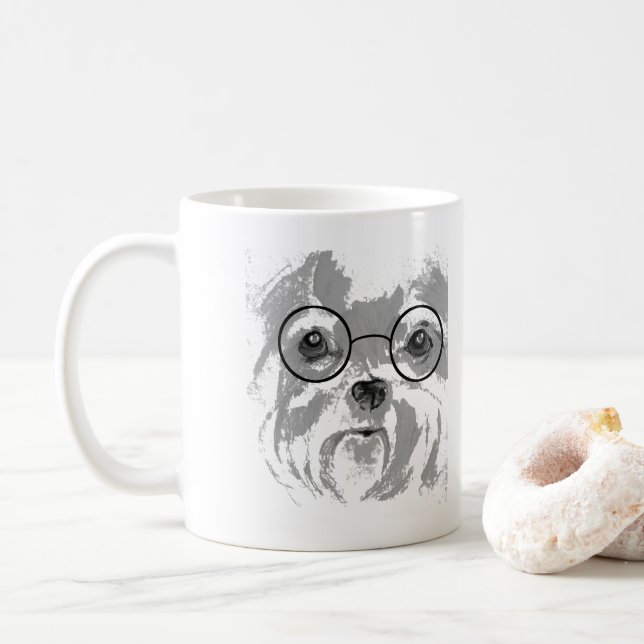 Shih Tzu med glasögon Kaffemugg (Med munk)