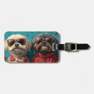 Shih Tzu med hjärtrusor Alla hjärtans dag Bagagebricka