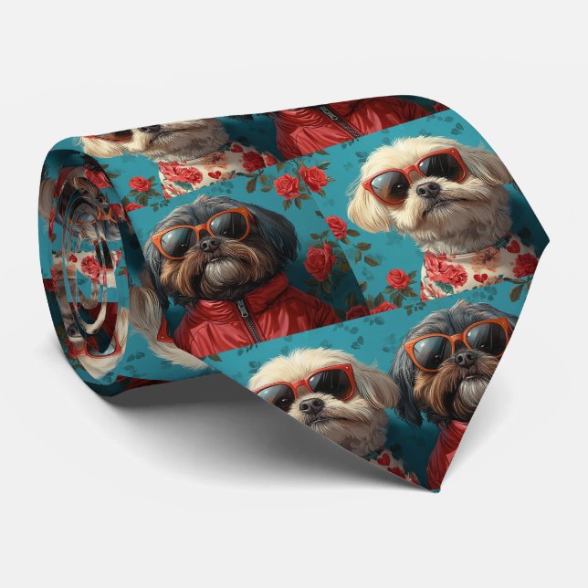 Shih Tzu med hjärtrusor Alla hjärtans dag  Slips (Rullad)