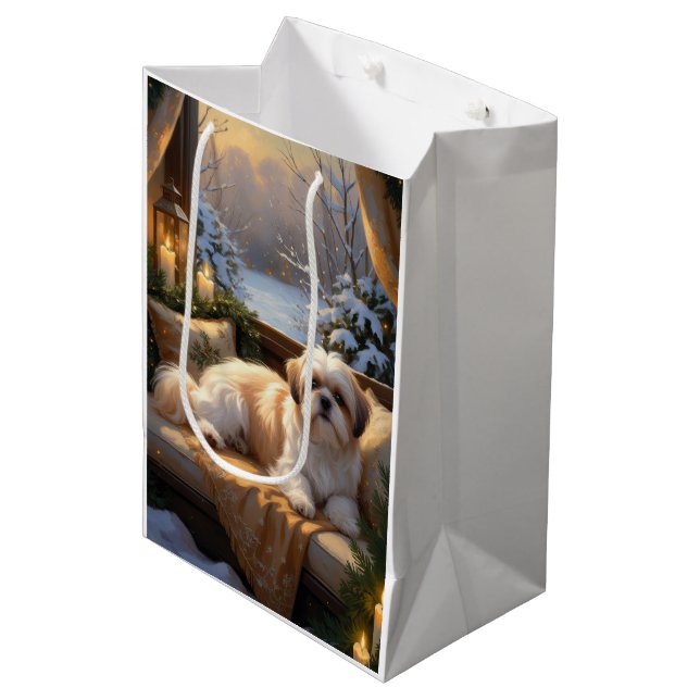 Shih Tzu med jul Ljus Helgdag (Framsidan Vinklad)