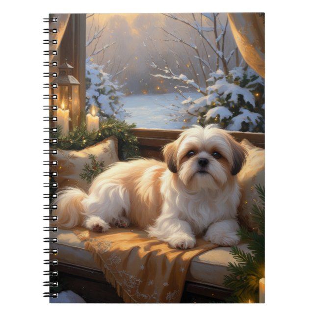 Shih Tzu med jul Ljus Helgdag Anteckningsbok (Framsidan)