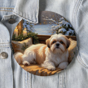 Shih Tzu med jul Ljus Helgdag Knapp