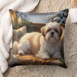 Shih Tzu med jul Ljus Helgdag Kudde
