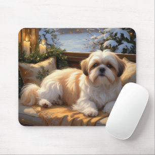 Shih Tzu med jul Ljus Helgdag Musmatta