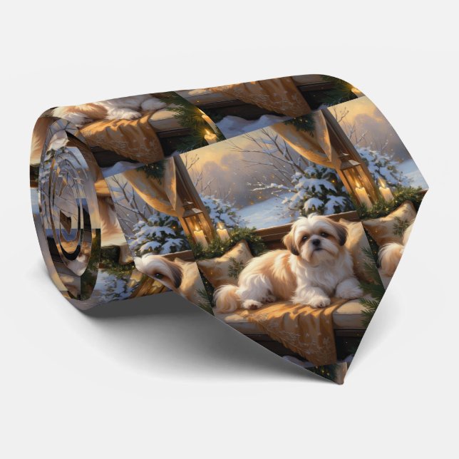 Shih Tzu med jul Ljus Helgdag Slips (Rullad)