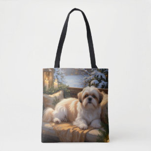 Shih Tzu med jul Ljus Helgdag Tygkasse