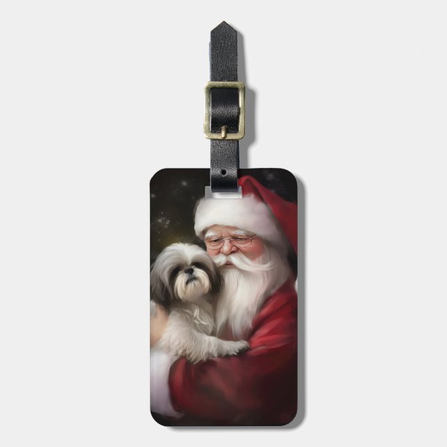 Shih Tzu med Jultomten julafton Bagagebricka (Vertikal Framsida)