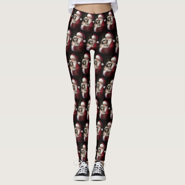 Shih Tzu med Jultomten julafton Leggings (Framsida)