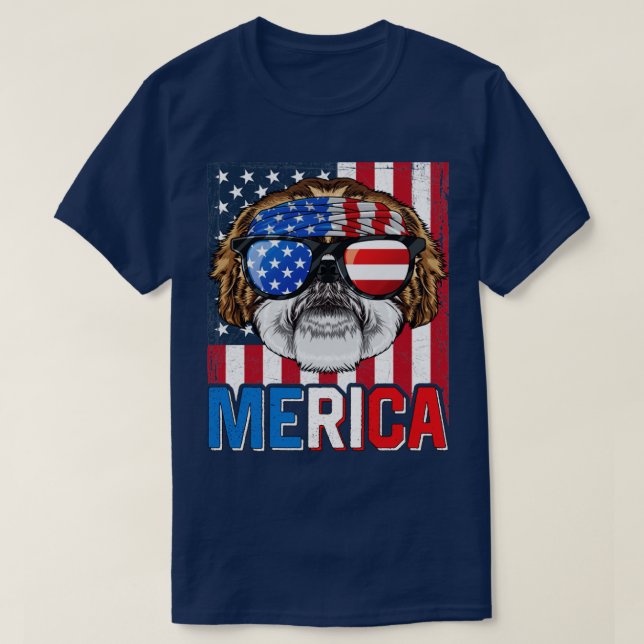 Shih Tzu Merica 4:e juli Hund American Puppy Pat T Shirt (Design framsida)