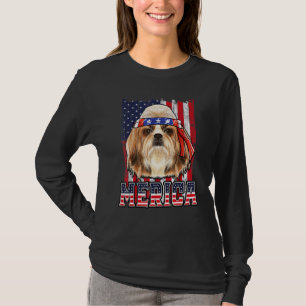Shih Tzu Merica 4:e juli Hund Patriotic Flagga T Shirt