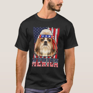 Shih Tzu Merica 4:e juli Hund Patriotic Flagga T Shirt