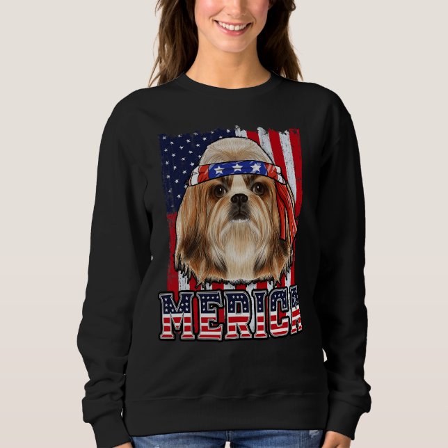 Shih Tzu Merica 4:e juli-Hund T Shirt (Framsida)