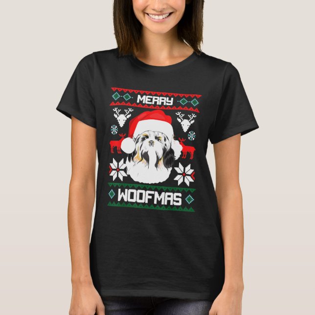 Shih Tzu Merry Woofmas för Lejon jul-Hund Xma T Shirt (Framsida)
