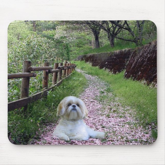 Shih Tzu Mousepad lila blommor Musmatta (Framsidan)