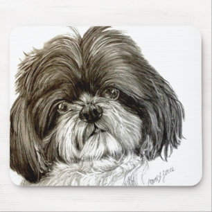 Shih Tzu mousepad som presenterar konstverk vid Musmatta