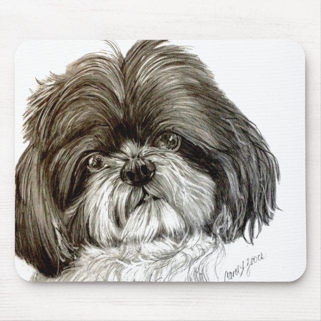 Shih Tzu mousepad som presenterar konstverk vid Musmatta (Framsidan)