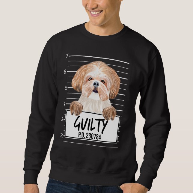 Shih Tzu Mugshot Skyldig Hund Lång Ärmad Tröja (Framsida)