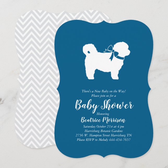 Shih Tzu Nalle Hund Baby Shower Blue Boy Inbjudningar (Fram/baksida)