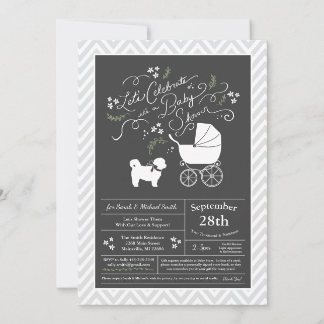 Shih Tzu Nalle Hund Baby Shower Gender Neutral Inbjudningar (Framsida)