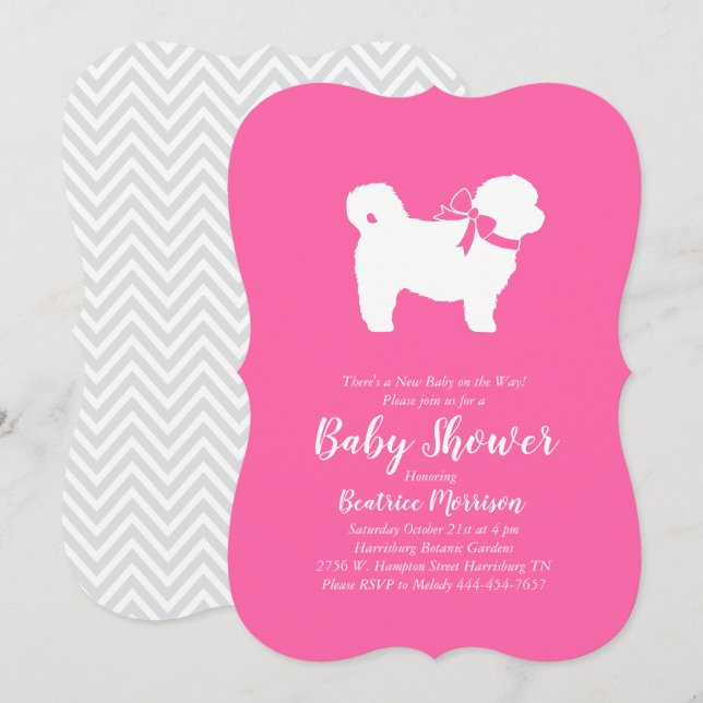 Shih Tzu Nalle Hund Baby Shower Rosa Girl Girl Inbjudningar (Fram/baksida)