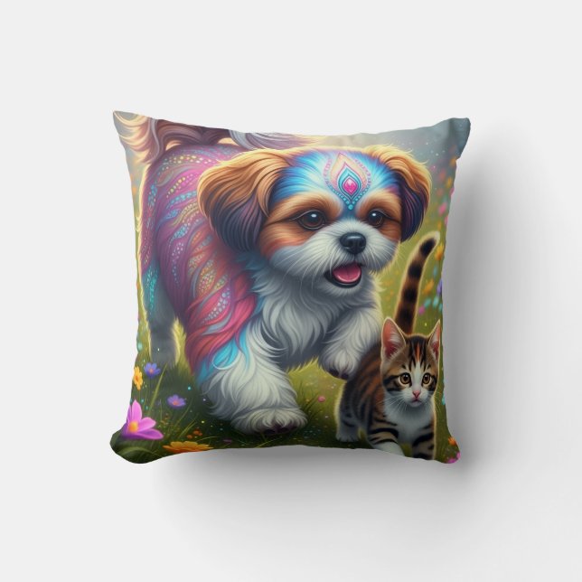 Shih tzu och kattkudde kudde (Framsida)