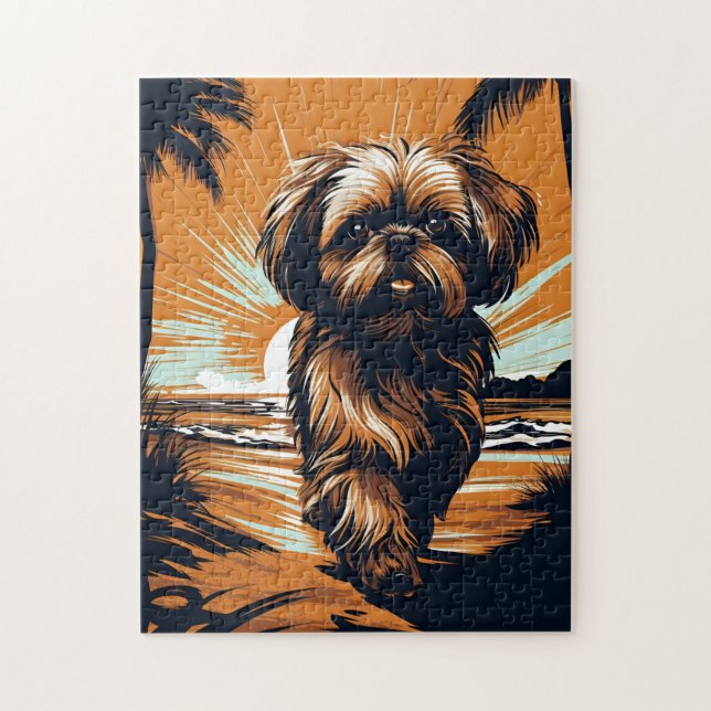 Shih-tzu på stranden pussel (Vertikal)
