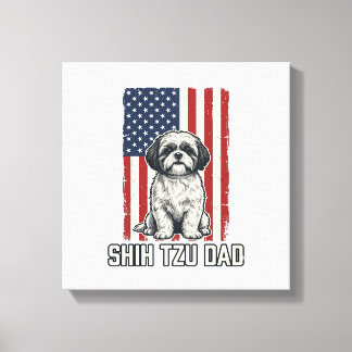 Shih Tzu Pappa Patriotisk Flagga Vintage Hund Tröj Canvastryck