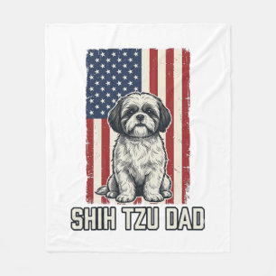 Shih Tzu Pappa Patriotisk Flagga Vintage Hund Tröj Fleecefilt