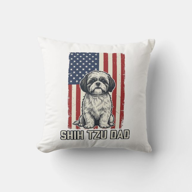 Shih Tzu Pappa Patriotisk Flagga Vintage Hund Tröj Kudde (Framsida)