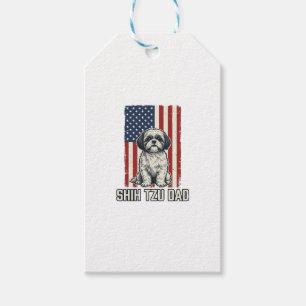 Shih Tzu Pappa Patriotisk Flagga Vintage Hund Tröj Presentetikett