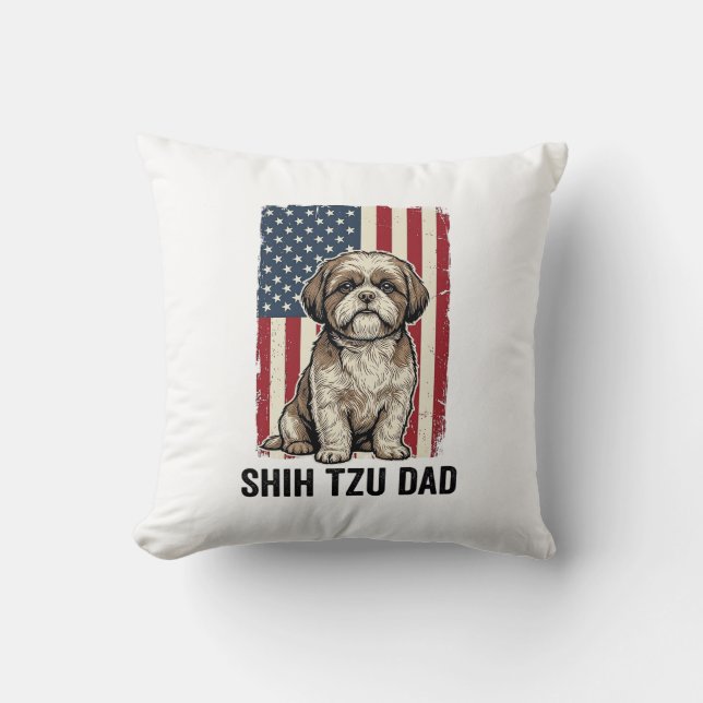 Shih Tzu Pappa Patriotisk Vintage Hund T-Shirt Des Kudde (Framsida)